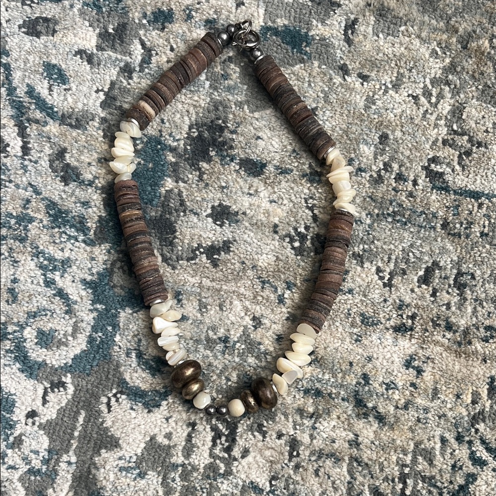 Native American Brown and Cream Beaded Necklace